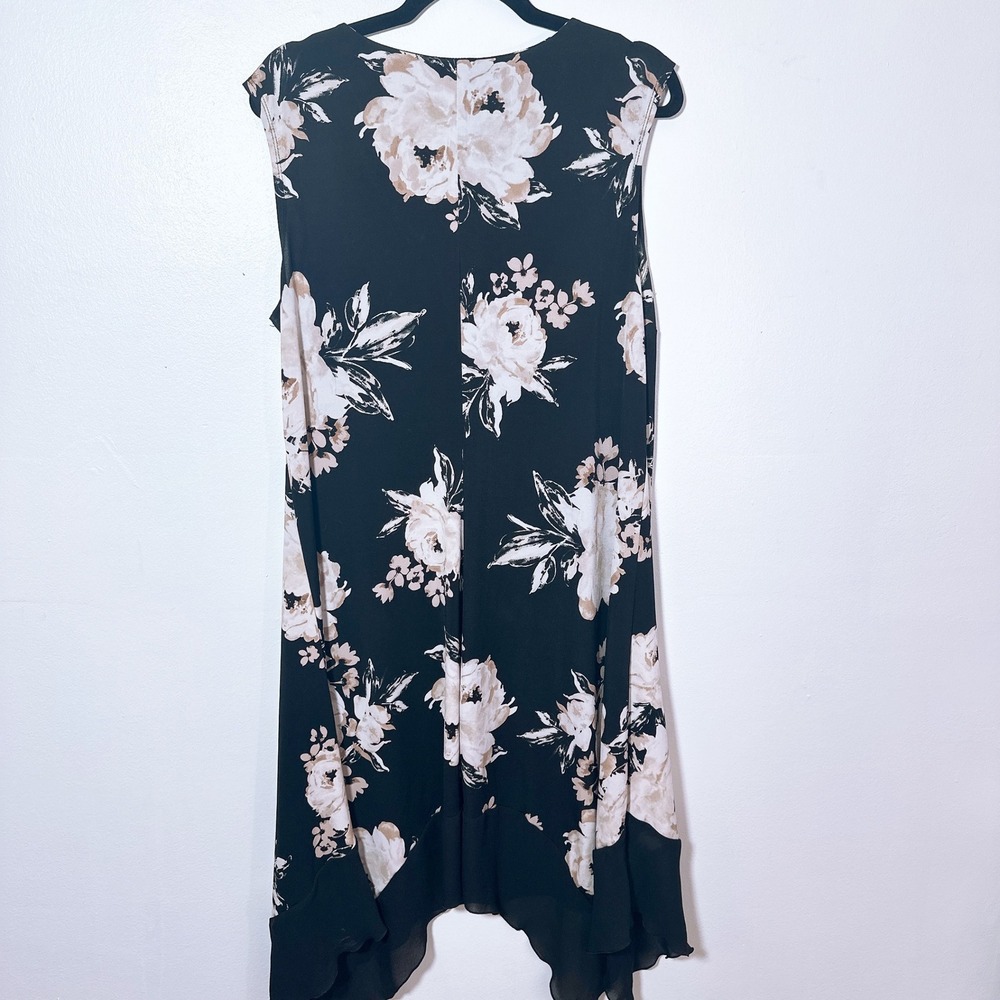 LOFT Size L Floral V-Neck Handkerchief Hem Sleeveless Midi Dress Black RosePrint - Picture 5 of 5